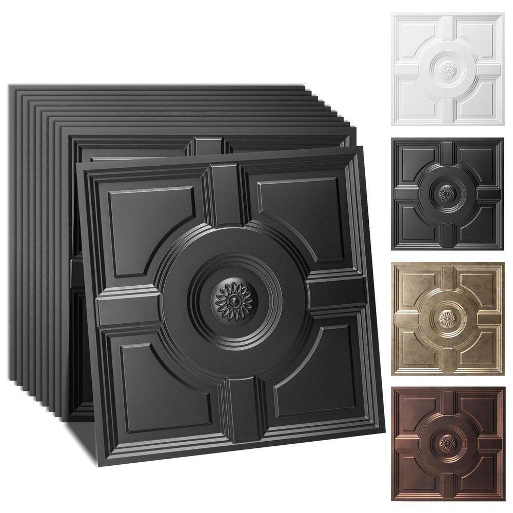 European Medallion Design Black 2 x 2 ft. Decorative PVC Drop Ceiling Tile, Neo-Classical Ceiling Panel(48 sq.ft./case) price history on PriceWatchPro