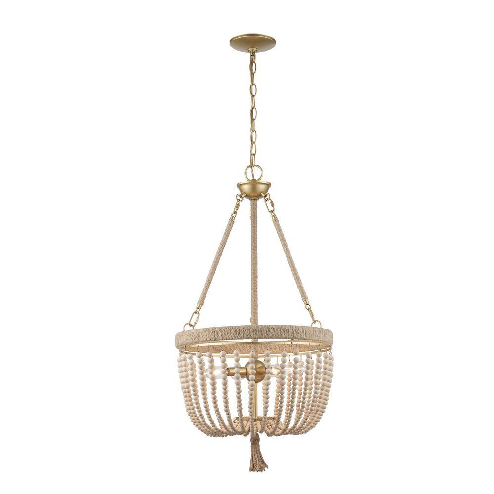 Gold and Jute 18'' Bohemian Bowl Pendant Light