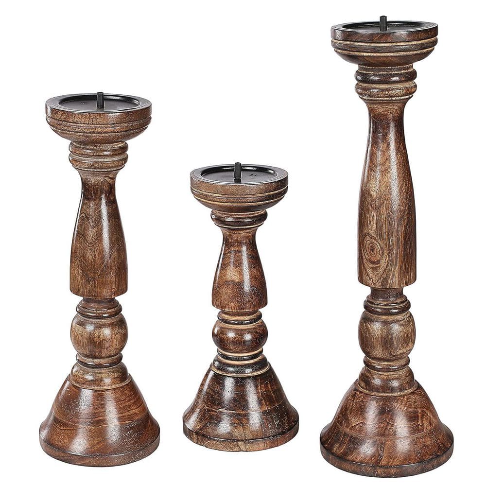 Brown Wood Pillar Candle Holder 3-Pack Z07LC95Y33 - The Home Depot