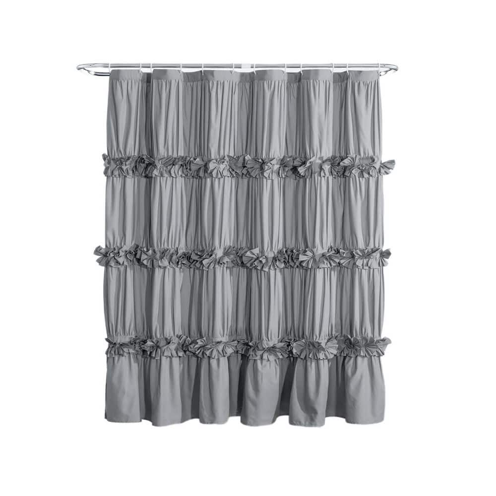 72 in. W x 72 in. L Polyester Ruffle Shower Curtain in Gray with 12 Buttonholes, Vintage Handcrafted Bow Tie Curtain price history on PriceWatchPro