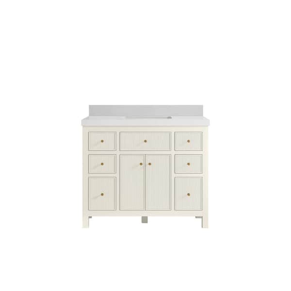 Willow Collections Sonoma 42 in. Single Sink Freestanding Alabaster Bath Vanity with Carrara Quartz Top Unassembled