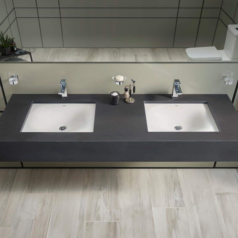 Alpine White Ceramic Rectangular Undermount Bathroom Sink