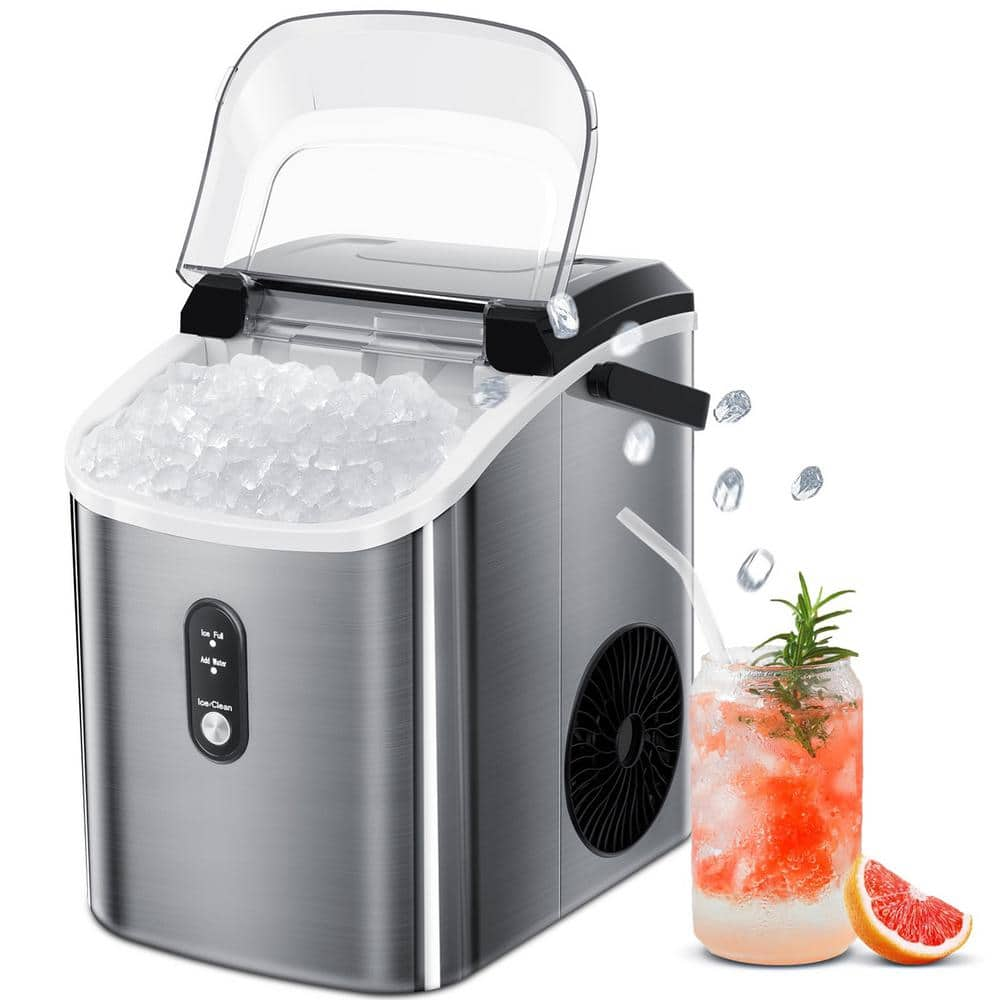 COWSAR 8.66 in. 33 lbs. Nugget Countertop Portable Ice Maker with Soft Chewable Ice and Self Clean in Stainless Steel Silver