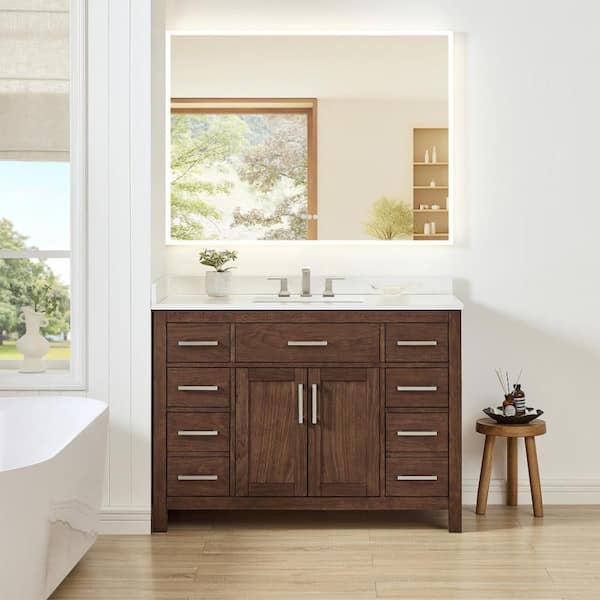 Beckett 48 in. Single Freestanding Dark Walnut Bath Vanity with White Quartz Top