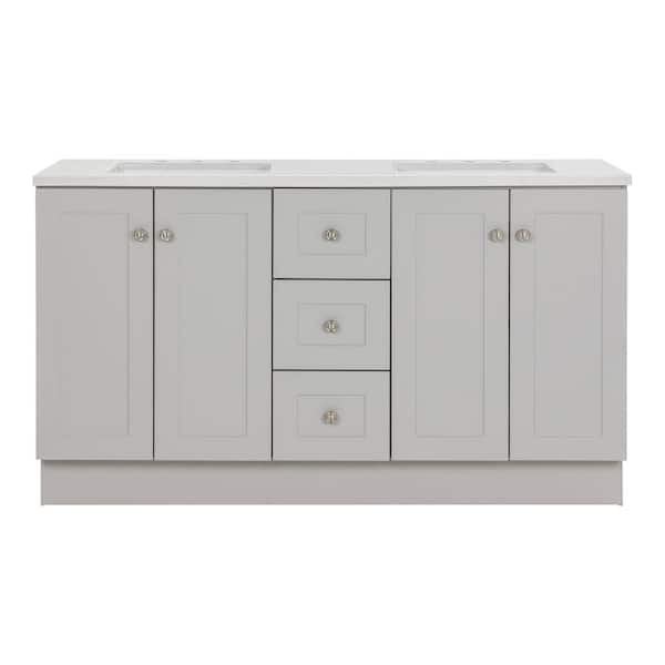 Bannister 61 in. Double Sink Pearl Gray Bath Vanity with Granite-Look Colorpoint White Cultured Marble Top (Assembled)