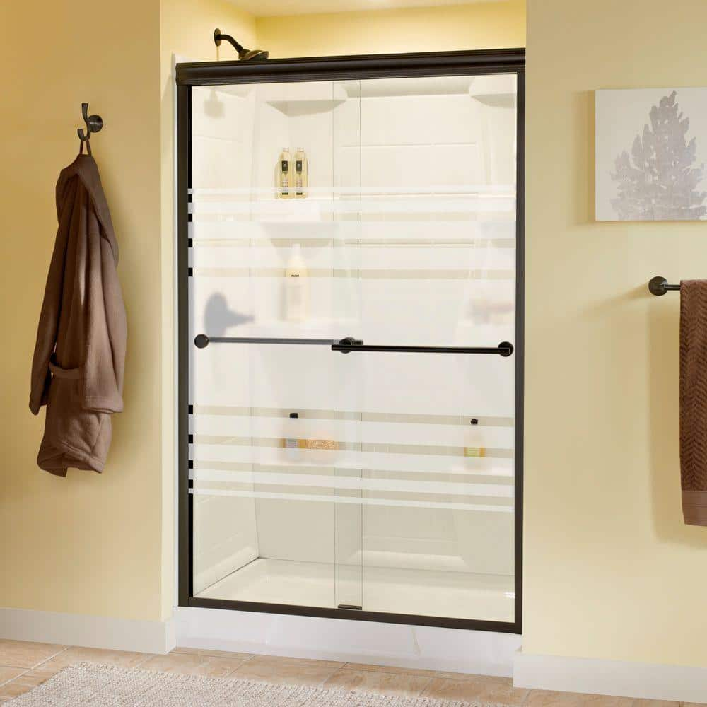 Traditional 47-3/8 in. W x 70 in. H Semi-Frameless Sliding Shower Door in Bronze with 1/4 in. Tempered Transition Glass -  Delta, 2422148