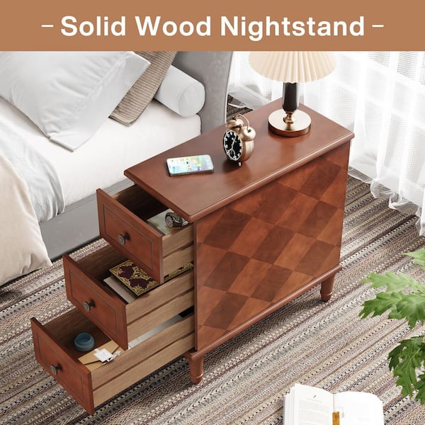 Tribesigns 25 in. H Solid Wood Brown Rectangle End Table with 3