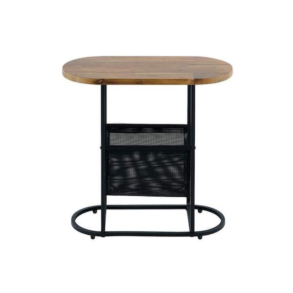 FUNKOL 21.2 in. L x 9.9 in. W x 22.4 in. H Small Wood Oval Glass Sideboard Ready to Assemble Kitchen Cabinet with Shelves