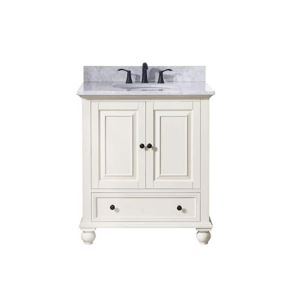 Avanity Thompson 31 in. W x 22 in. D x 35 in. H Vanity in French White with Marble Vanity Top in Carrera White with Basin