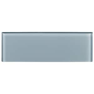 Enchant Elle Spark Gray Blue Glossy 4 in. x 12 in. Smooth Glass Subway Wall Tile (4.88 sq. ft./Case)