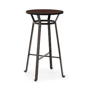 41 in. H Rustic Steel Bar Table with Elm Wood Top-Coffee Color