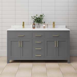 Beckett 66 in. W x 22 in. D x 35 in. H Double Sink Bathroom Vanity in Dark Gray with Carrara Cultured Marble Top