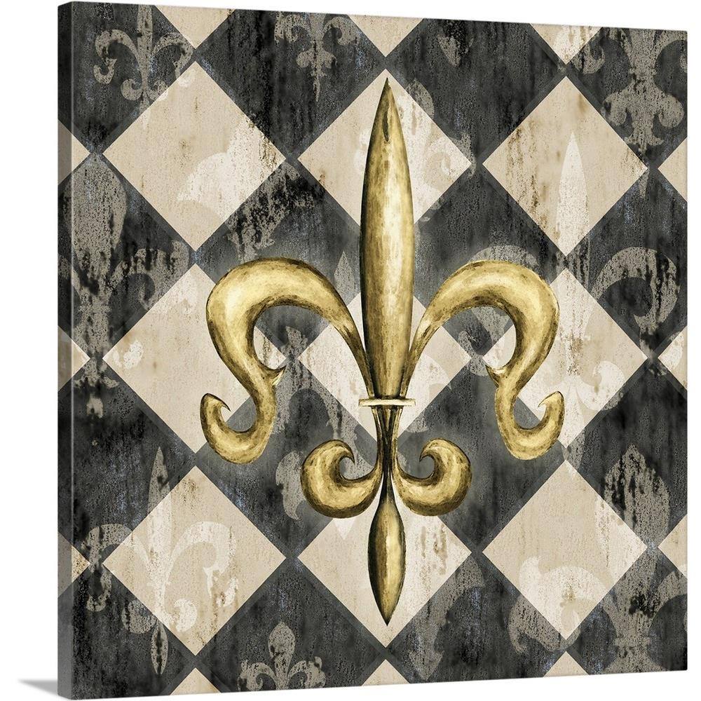 "24 in. x 24 in. ""Black Diamond Fleur de Lys I"" by Hugo Edwins Canvas Wall Art" price history on PriceWatchPro