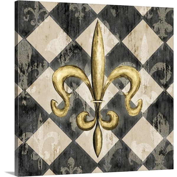 GreatBigCanvas 24 in. x 24 in. "Black Diamond Fleur de Lys I" by Hugo Edwins Canvas Wall Art