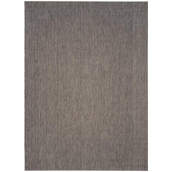 Courtyard Black/Beige 10 ft. x 14 ft. Solid Color Chevron Indoor/Outdoor Area Rug