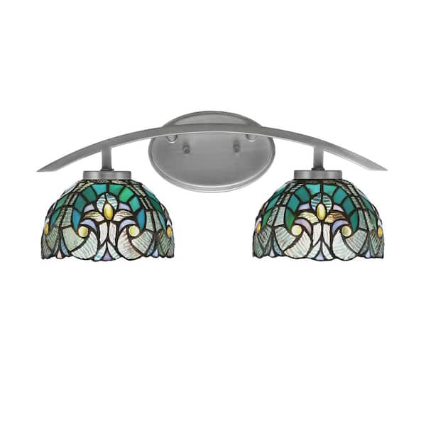 Unbranded Siena 18.25 in. 2-Light Vanity Light Graphite with Turquoise Cypress Art Glass Shades