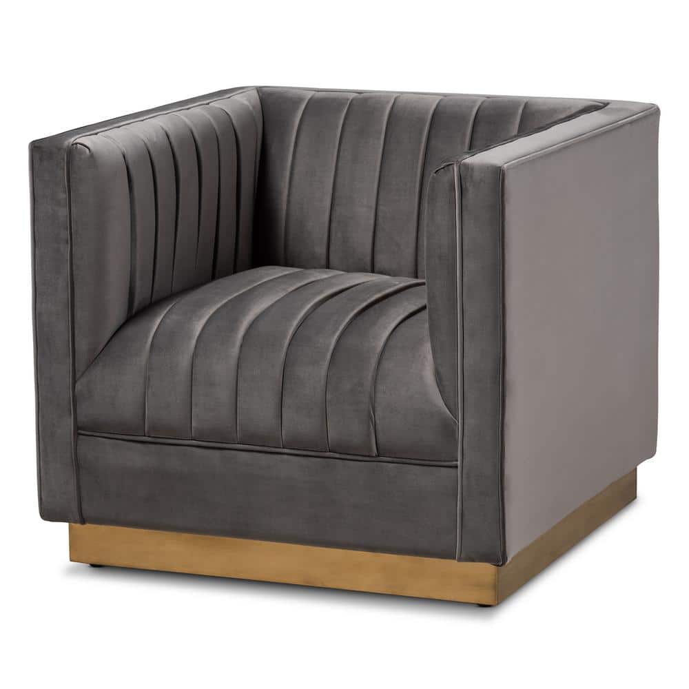 Walnut Brown and Taupe Leather Accent Chair with Slatted Back