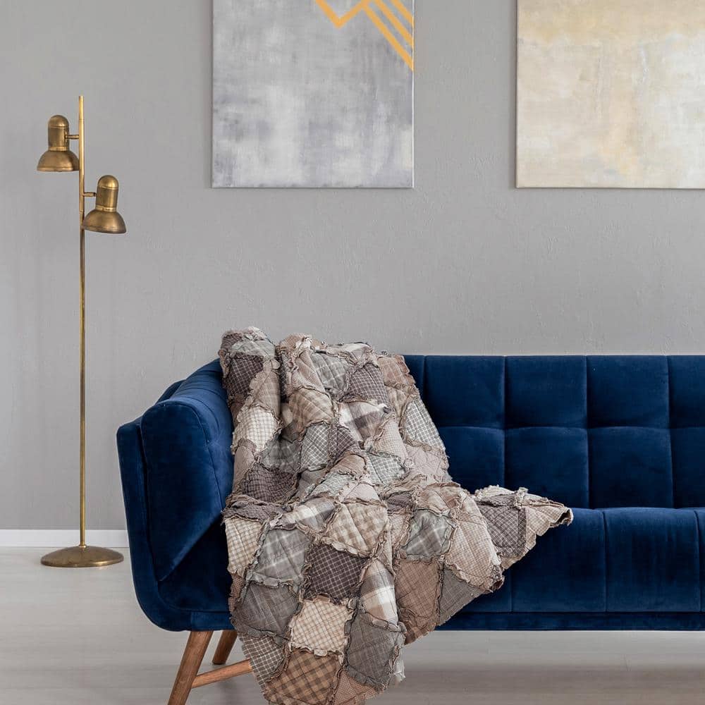 Smoky Mountain Taupe and Gray Cotton Quilted Throw Blanket