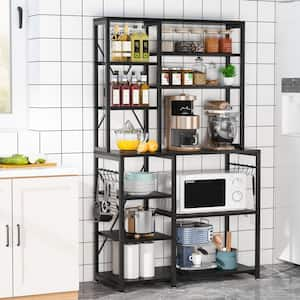 Keenyah 39.3 in. x 15.7 in. x 66.9 in. Black 6-Tier Kitchen Baker Racks with Utility Storage Shelf Metal Frame 10-S-Hook