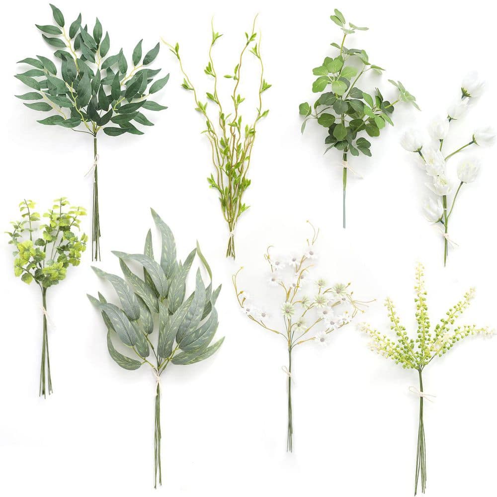 Spring Green Artificial Plant Pack of 50pcs with 8 Types for Wedding Bouquet Filler and Table Centerpieces price history on PriceWatchPro
