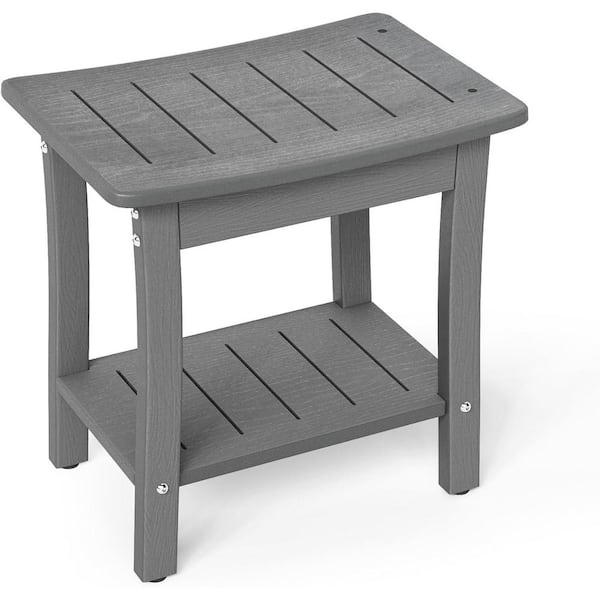 Shower Foot Rest 15 in. W Space-Saving Acacia Wood Corner Stool with Storage Shelf Waterproof  Plastic Gray