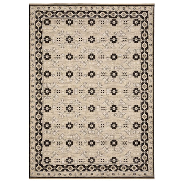 Amara 8 ft. x 11 ft. Beige/Black Floral Area Rug