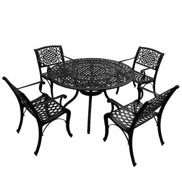 Oakland Living Black 5-Piece Aluminum Round Mesh Outdoor Dining Set with 4-Chairs