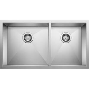 QUATRUS R0 Undermount Stainless Steel 33 in. 60/40 Double Bowl Kitchen Sink