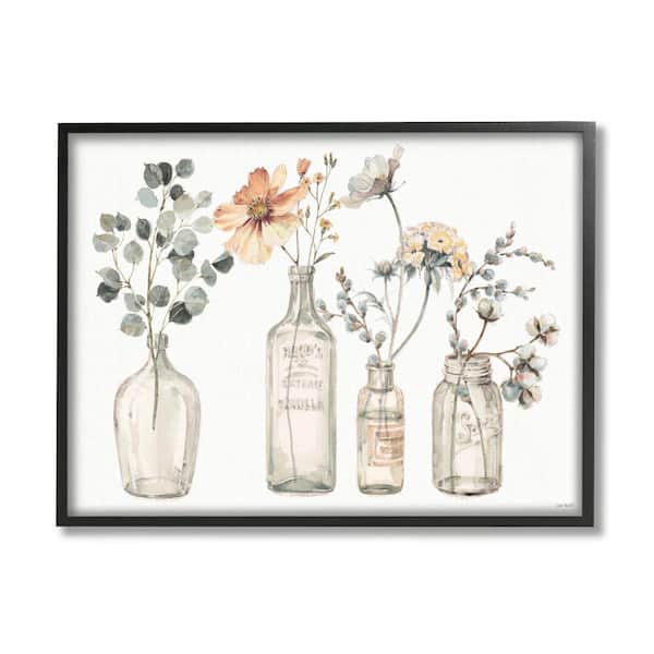 Stupell Industries "Antique Floral Bouquets Flowers Glass Jar Painting" by Lisa Audit Framed Nature Wall Art Print 24 in. x 30 in.