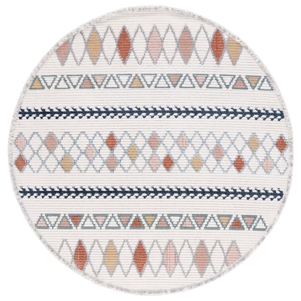 SAFAVIEH Marrakesh Ivory/Multi 7 ft. x 7 ft. Round Geometric Striped Area Rug