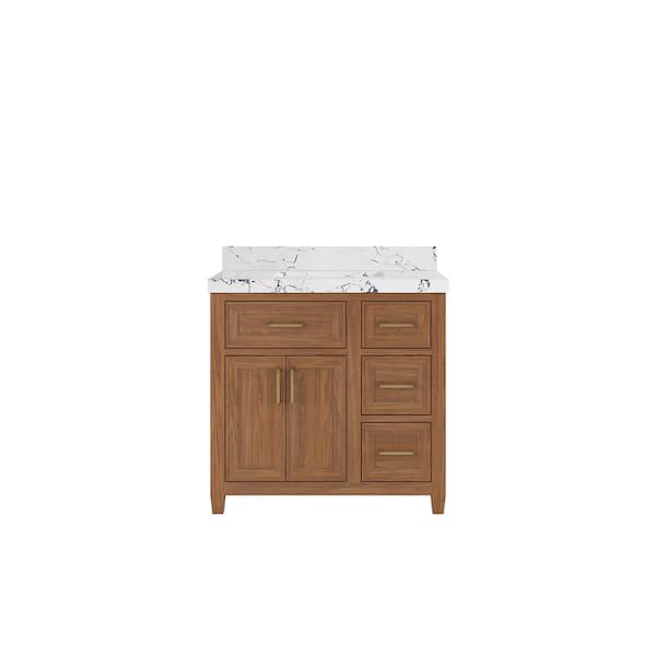 Willow Collections Santa Monica 36 in. W x 22 in. D x 36 in. H Single Sink Bath Vanity in Dark Natural with 2 in. Viola Night Qt. Top