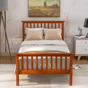 Oak Twin Size Platform Bed with Headboard and Footboard, Platform Bed Frame with Wood Slat Support for Kids Teens Adults
