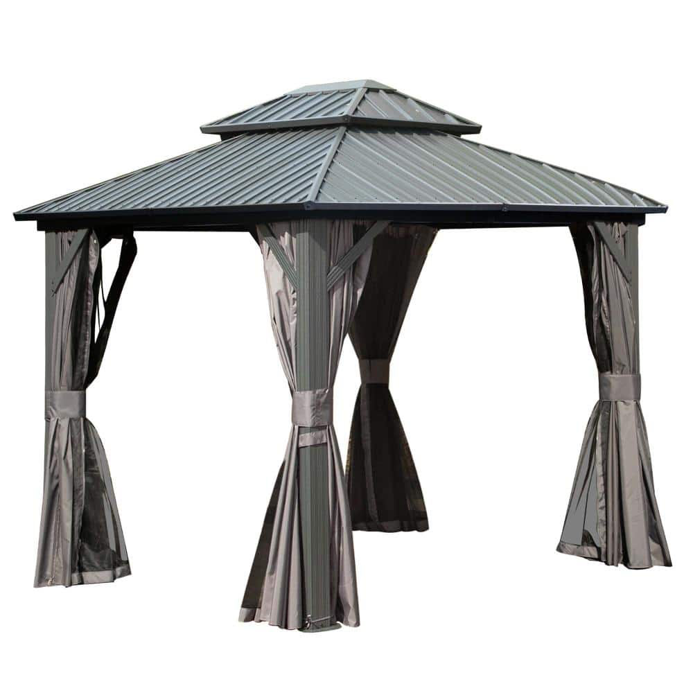 8 ft. x 10 ft. Gray Galvanized Steel Hardtop Gazebo with Curtains and Netting price history on PriceWatchPro