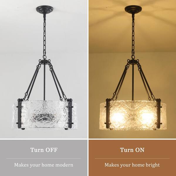ADSENSTY 4-Light Dimmable Black Drum Chandelier With Ripple