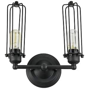 4.5 in. 2-Light Matte Black Vintage Antique Style Cage Wall Sconce