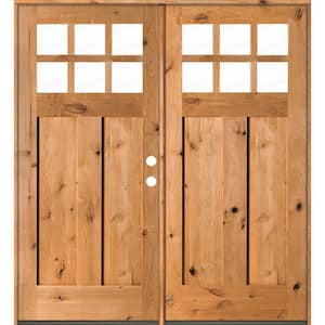 72 in. x 80 in. Craftsman Knotty Alder 6-Lite Clear Glass clear stain Wood Left Active Double Prehung Front Door