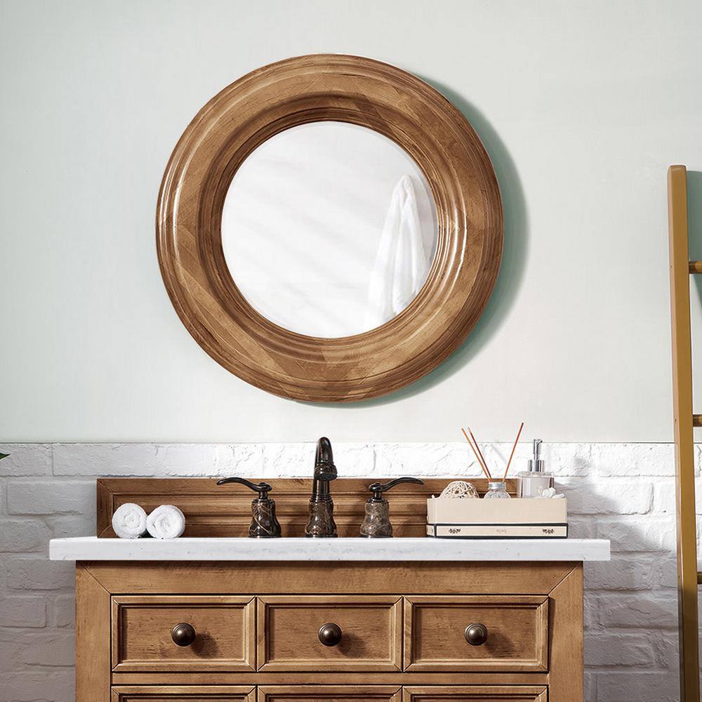 Honey Alder 26" Round Wood Framed Vanity Mirror
