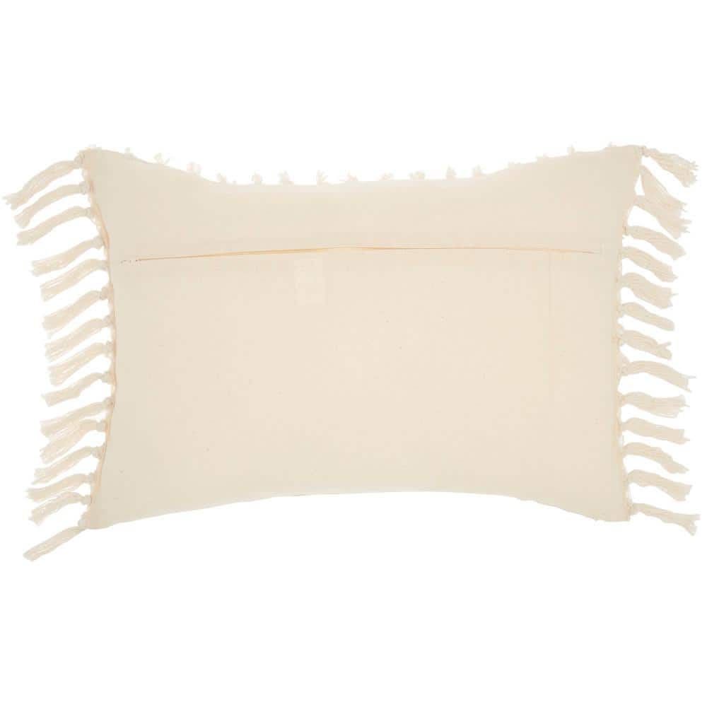 Cream Cotton Fringed 14" x 20" Throw Pillow
