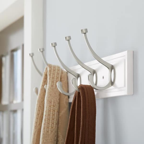 Home Decorators Collection 27 in. White Rack with 5 Satin Nickel Hooks  63090 - The Home Depot