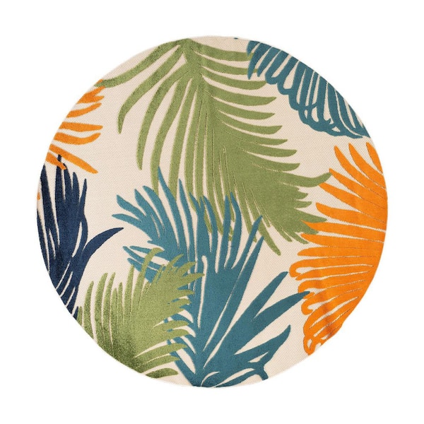 Contemporary Tropical Large Floral Multi 8 ft. ROUND Indoor/Outdoor Area Rug