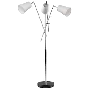 Cerberus 76 in. 3-Light Polished Chrome Adjustable Arm Floor Lamp With Coarse Cream Linen Shades