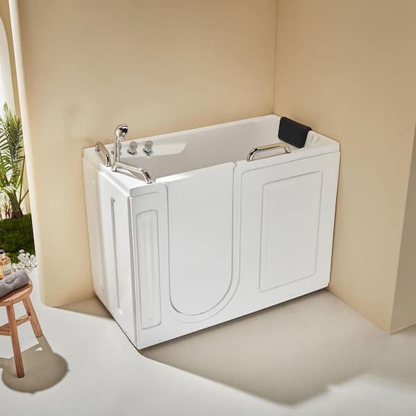 52.5 in. x 26.5 in. Left Drain Quick Fill Walk-In Whirlpool Jetted Bathtub Bathtub in White/Chrome