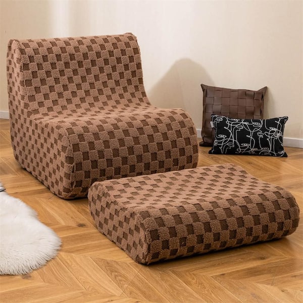 Brown Polyester Medium (30-45 in. ) Bean Bag Chair with Ottoman High Elasticity Sponge Non-slip Bottom & Velvet Cover