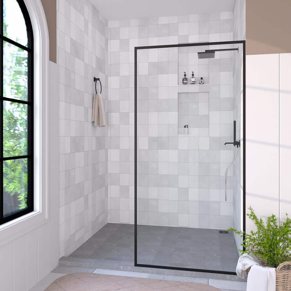 Hilma 34'' Matte Black Framed Shower Screen with Clear Tempered Glass