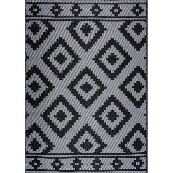 Playa Rug Milan Lightweight Reversible Recycled Plastic Outdoor Floor Mat/Rug - Black&White - 5'x7