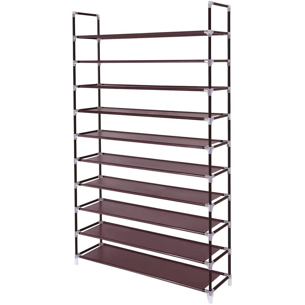 Brown Racks Karl home 70.87 in. H 50-Pair Brown Shoe Rack 315561216051 - The Home Depot