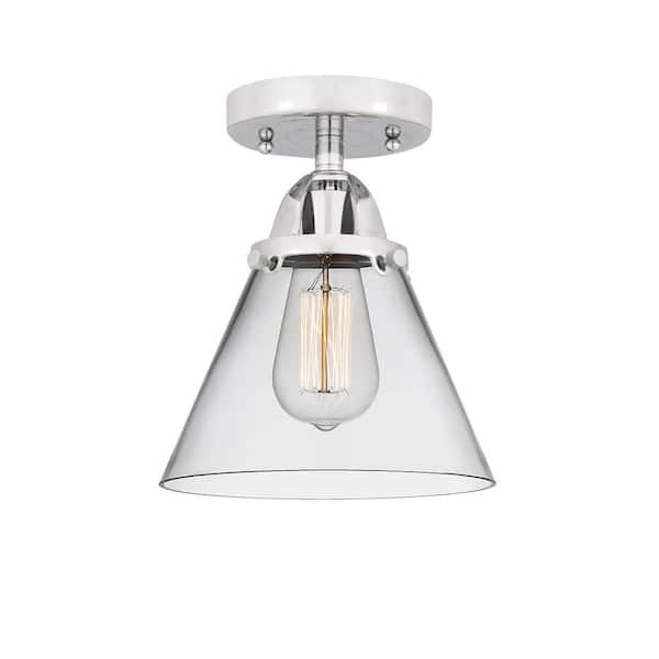 Cone 7.75 in. 1-Light Polished Chrome Industrial Semi-Flush Mount with Clear Glass Shade