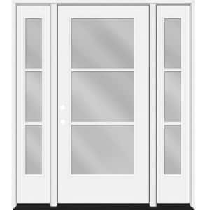 Legacy 68 in. x 80 in. Icon 3 Lite Modern Clear Glass RHIS Primed Fiberglass Prehung Front Door w/ Dbl 14 in. SL