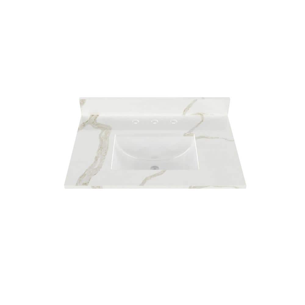 Winette 25-Inch Calacatta White Quartz Bathroom Vanity Top with Ceramic Sink