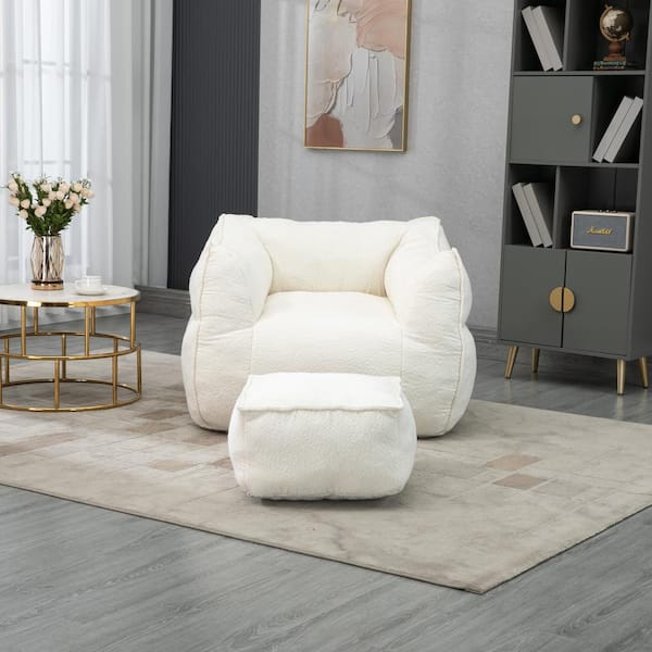 JUJABU Beige Polyester Boucle Comfort Lounger High Back Bean Bag Chair for Adults and Kids
